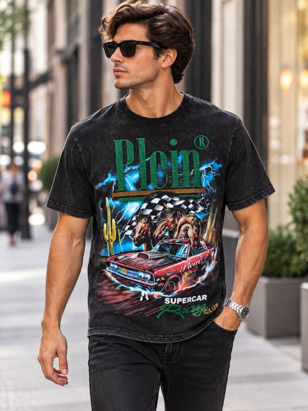 Philipp Plein Racing Club Jersey Round Neck T-Shirt Black Men’s M NWT